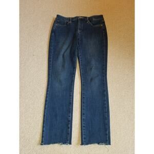 Womens Jeans-NYDJ-dark blue stretch denim mid rise raw hem "Alina Legging"-14